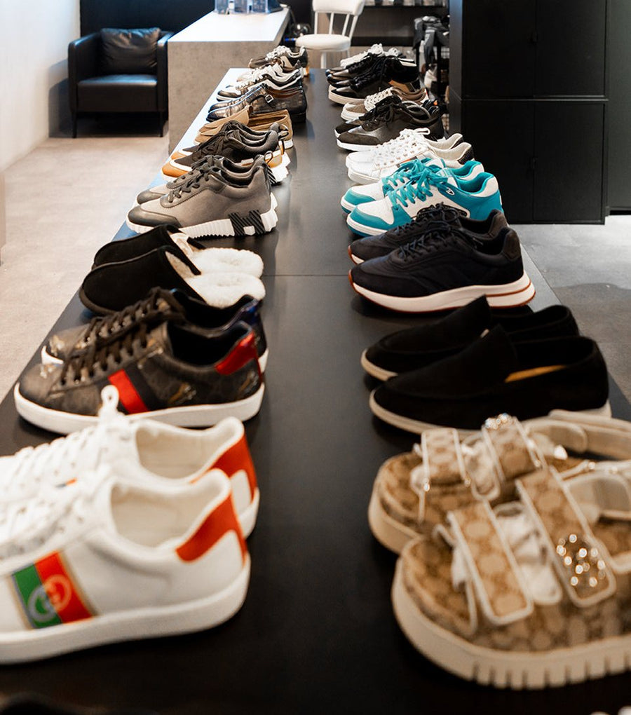 Client pairs lined up on the counter